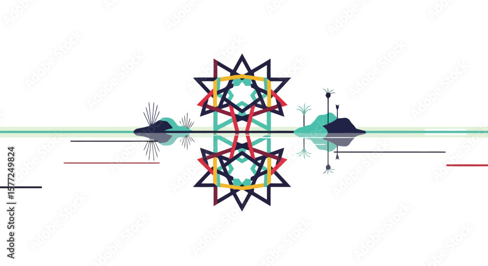 Aufkleber abstract symmetrical geometric design with reflection and organic forms on white background