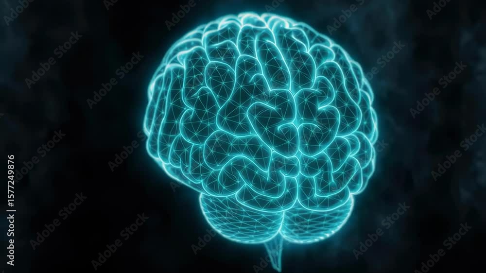 Poster futuristic digital brain illustration representing neural networks and cognitive processes