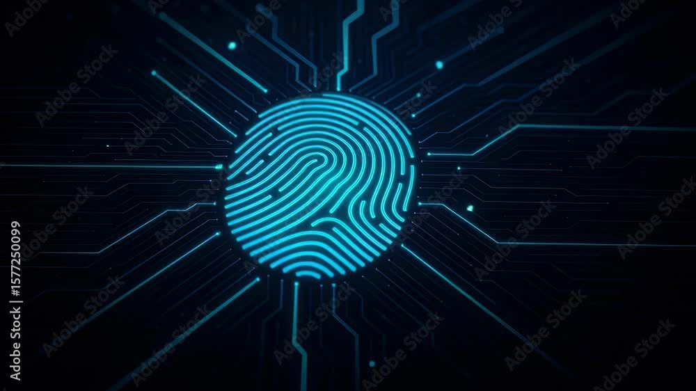 Poster high-tech fingerprint in digital circuit design representing security and identity protection