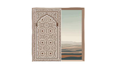 Ornate Moroccan Archway Window with Arid Desert View Illustration