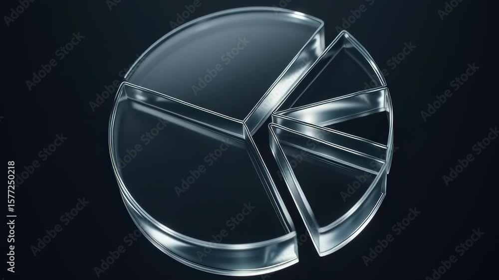 Poster abstract representation of a modern pie chart with transparent sections and dark background
