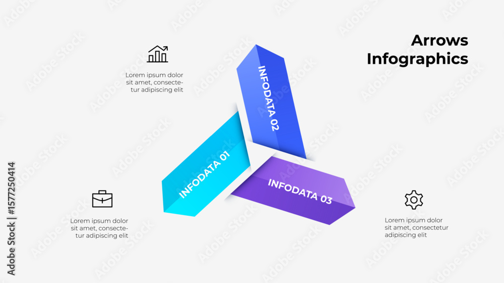 Poster three step arrows infographic, ideal for presenting data, processes, or business strategies in a vis