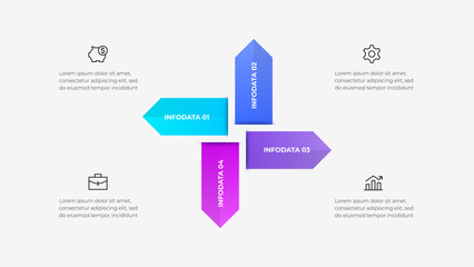 Four step arrows infographic, ideal for presenting data, processes, or business strategies in a visually engaging format. Cycle diagram with 4 processes