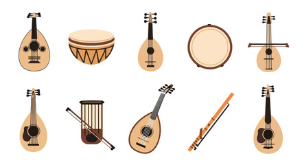 Flat Vector Set of Traditional Middle Eastern and Mediterranean Musical Instruments