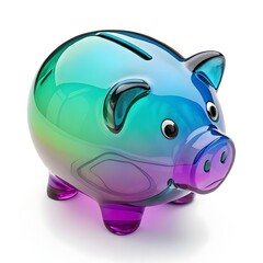 colored glass piggy bank on white background