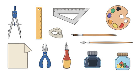 Vector Illustration Set of Art, Craft, and Design Tools and Supplies