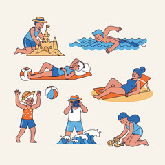 Obraz premium Line Art Cute Summer Vacation Activity People Group Illustration