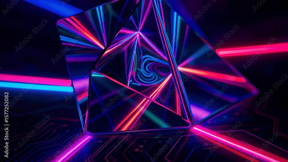 Poster abstract prism with neon lights and technology background for futuristic design concepts