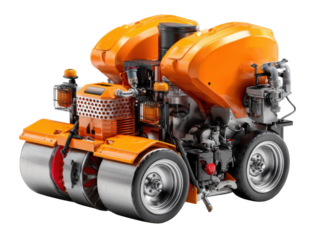 Vibrant Orange Roller: A vibrant orange roller, characterized by robust construction and attention to detail, waits, promising efficient compaction for upcoming construction endeavors.
