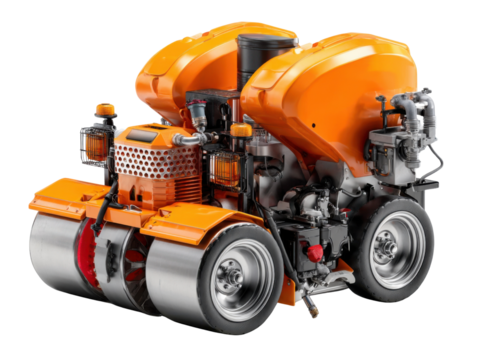 Vibrant Orange Roller: A vibrant orange roller, characterized by robust construction and attention to detail, waits, promising efficient compaction for upcoming construction endeavors.