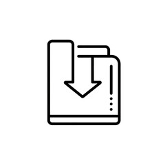 Fototapeta premium Downloading Files Silhouette Icon White Outline on white Background Stacked Documents Data Transfer Arrow Symbol