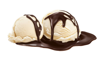 Ice Cream with Chocolate Sauce for Delicious Dessert and Sweet Food Styling Isolated on White Background