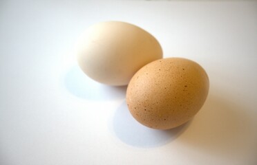 Two brown chicken eggs isolated on white background