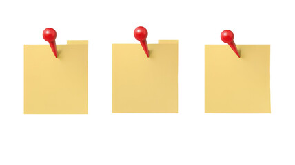 Yellow Note Paper with Push Pin for Messages, Reminders, and Office Use Isolated on White Background