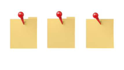 Yellow Note Paper with Push Pin for Messages, Reminders, and Office Use Isolated on White Background