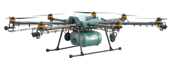 High-Quality Clean Transparent-Background fertilizer spraying drone wit PNG cutout, commercial stock asset, ideal for graphic design and video overlays, digital downloads