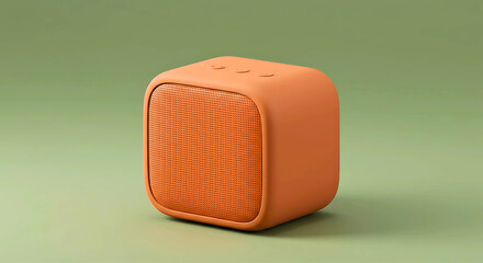 Stylish Orange Cube A Modern Audio Speaker with Rounded Edges, Perfect for Music and Sound Enthusiasts