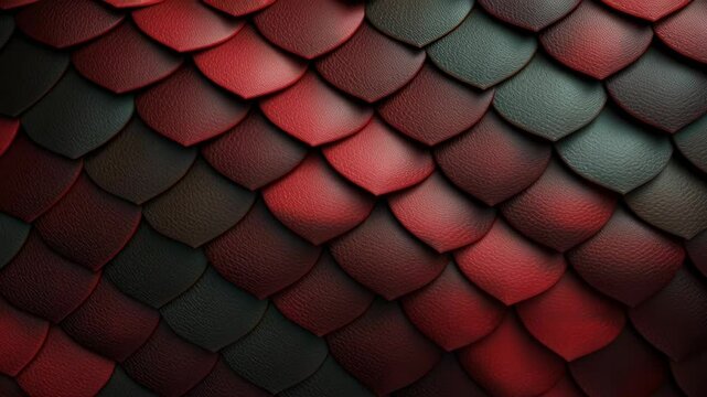 Close-up view of dark red and black dragon scales with a leathery texture, arranged in an overlapping pattern creating a strong and armored look.