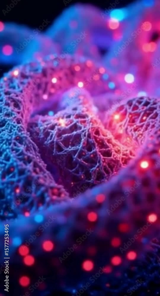 Poster abstract interconnected network with glowing nodes in blue and red light futuristic technology conce