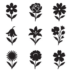 Obraz premium Collection of nine distinct floral silhouettes in a grid layout.
