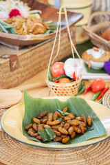 Fried insects -  Express worms or fried bamboo worms insect crispy with pandan after fried and add...