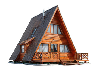 Cozy Cabin in the Woods: A picturesque A-frame cabin exudes rustic charm, constructed from warm wooden panels, offering a serene escape to nature.