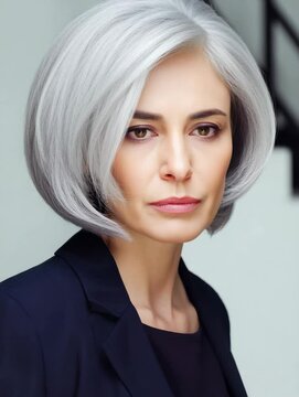 Stylish silver hair transformation showcases elegant bob cut with beautiful layers for all age groups