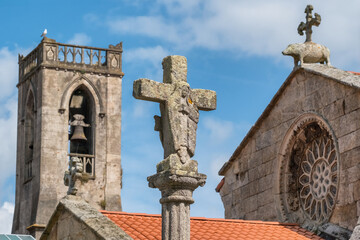 Santa Maria de Azougue Church and Cruceiro in Betanzos, Galicia, Spain