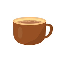 Flat vector illustration of a brown coffee cup filled with hot drink, ideal for coffee shop branding, menu design, morning drink graphics, and food or beverage-related creative projects.
