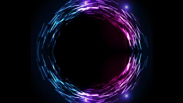 Abstract blue ultraviolet tech glowing neon ring background with glitch effect. Seamless looping futuristic retro motion design. Video animation Ultra HD 4K 3840x2160