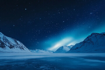 Northern lights illuminate winter landscape with mountains