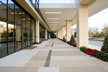 Office holiday decorations create festive chaos in the lobby