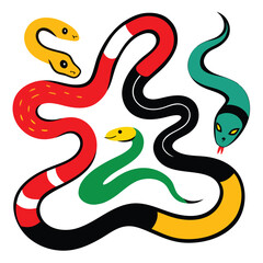 Fototapeta premium Green snake cartoon vector illustration with a playful viper character