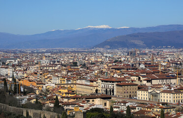 Wide View of City Florence in Central Italy  and Apennines Mountains in background