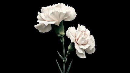 Pure White Carnation Flowers on Black Background