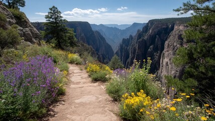 A sun-dappled canyon path blooms vitality, echoing whispers of Earth's Day pilgrimage and the serene Hanami blossom viewing