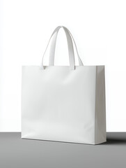 White Shopping Bag With Long Handles On Plain Background