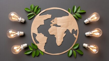 A cardboard Earth encircled by glowing bulbs and verdant leaves embodies green innovation for Earth Day and Ecofest