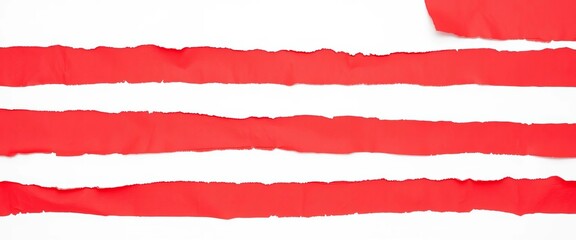 Strips of red ripped paper with ragged edges, isolated on white, art, illustration