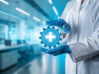 Doctor holding a glowing holographic human liver with medical network connections