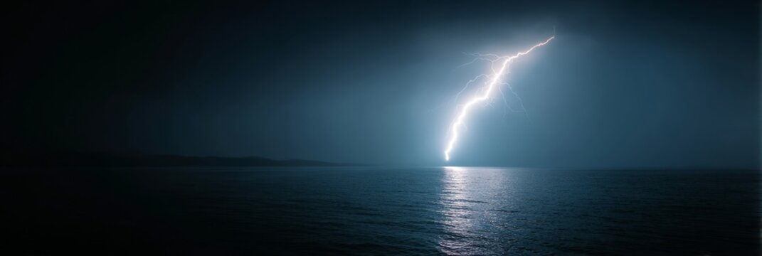 Stormy ocean lightning strike illuminates night, echoing electric Norse mythology, vibrant Midsummer celebration, nature's ethereal pulse reverberates - Powered by Adobe