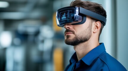 A Caucasian man navigating futuristic realms through VR glasses, blending Cyber Monday dreams and Turing-inspired digital Renaissance