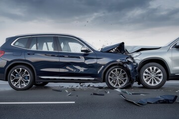 Obraz premium Severe Car Collision Showing Substantial Vehicle Damages on the Roadway