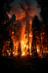 Scene of a forest engulfed in flames