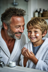 Joyful father and son