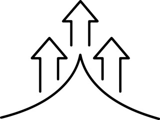 Three black arrows pointing upwards from a curved line on a white background