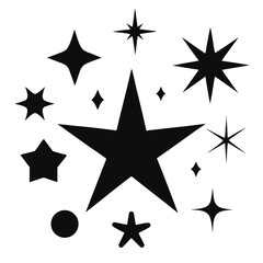 Black and white star icon set, a vector illustration of celestial shapes for design and decoration