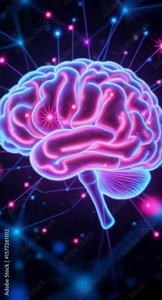 Poster artificial intelligence brain with neural network connections and glowing nodes on a dark background