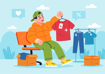 flat design man buying clothes illustration