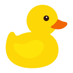 Cute yellow rubber duck toy animal vector icon on white background.